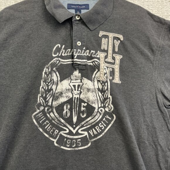 VTG Tommy Hilfiger 1985 Grey Polo Shirt Men XL Varsity Champion Graphic Read - Picture 8 of 16